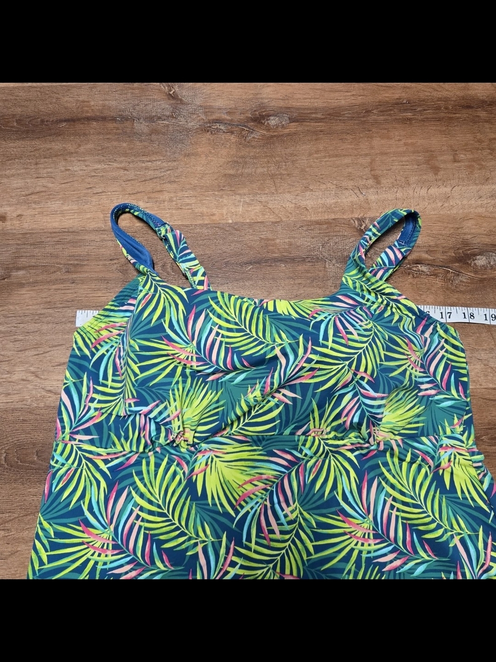 Lands' End Tropical Leaf Tankini Top - Teal, Neon Green & Pink 16W - Picture 5 of 6